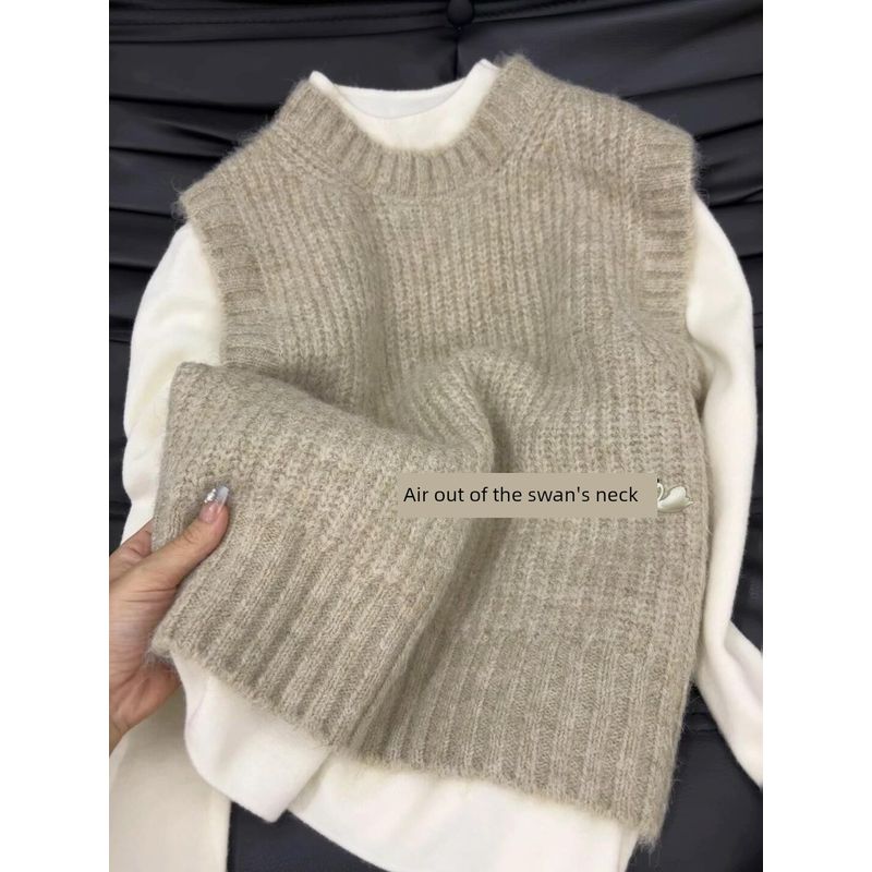 

2025 Новое поступление Маленький вязаный свитер жилет Жилет Женский Осень и Зима Нарядная внутренняя одежда Платье-бандаж Базовая футболка Топы Khaki vest XL