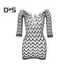 Women Summer Beach Cover Up Hollow Out Long Sleeves Slim Fit Low Cut V Neck Backless See Through Bikini Beach Mini Dress Beach Mock