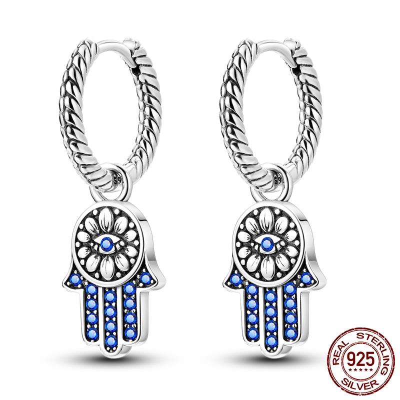 

Luminous Shell Women Earrings Original 925 Sterling Silver Pave CZ Star Moon Hoop Earrings Engagement Wedding Jewelry