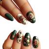 Streamer Falling Leaves New Year Armor Essential Short Manicure Wearing Nail Medium and Long Hand-painted Finished Nail Patches Olive Green