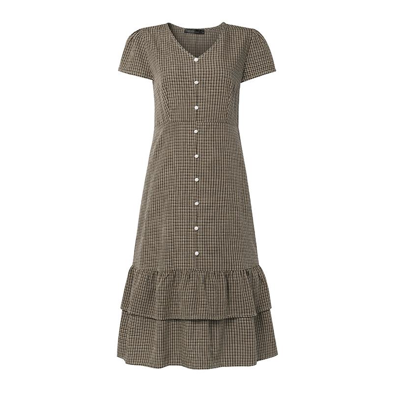 ZANZEA Women Daily Summer V-Neck Plaid Print Short Sleeve Casual Dress