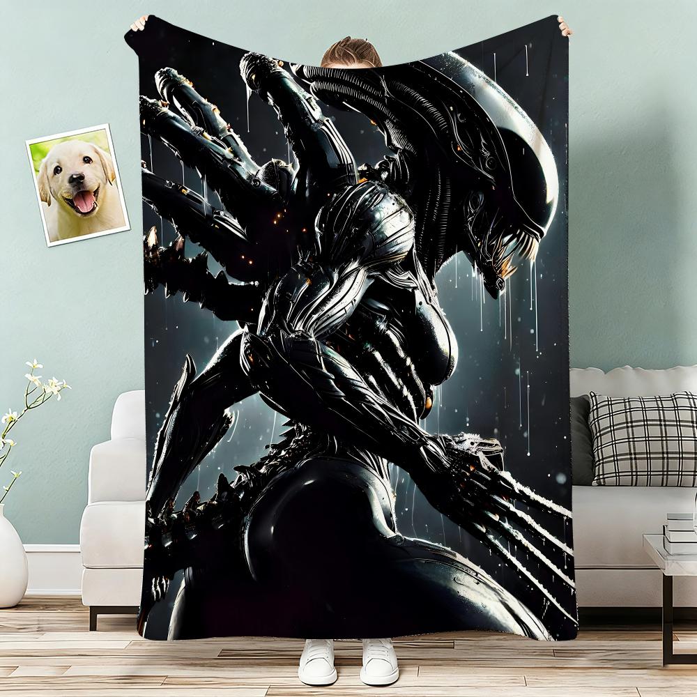 Classic Alien Film Space Horror Movie Throw Lightweight 240g Flannel Blanket Soft Skin-friendly for Summer Cooling