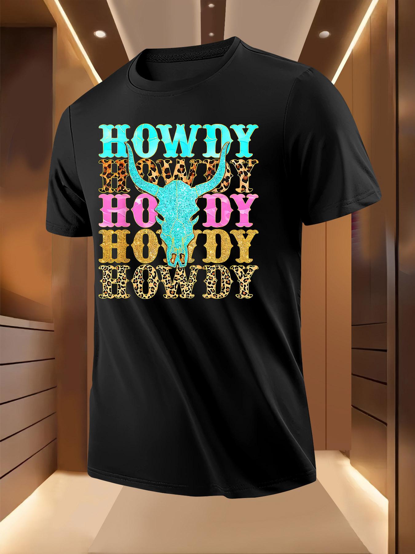 Western Howdy Graphic - Casual Short Sleeve Crew Neck T-shirt XS