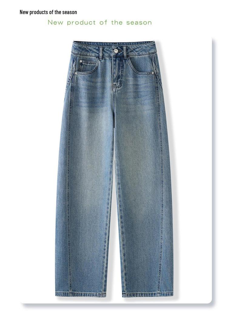 Dámské džíny s vysokým pasem, rovnými nohavicemi a volného střihu - Nové jaro 2025 banánové kalhoty