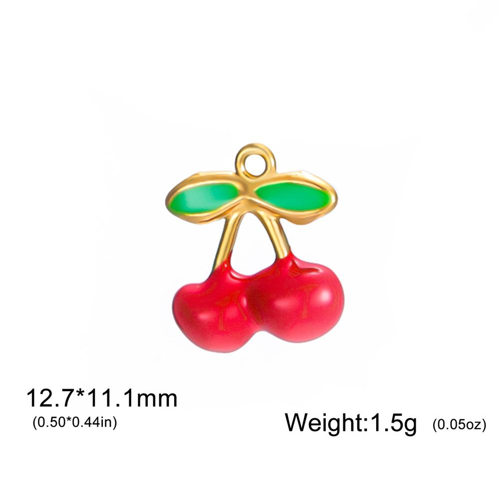 5pcs Red Enamel Cherry Charms Stainless Steel Fruit Pendants for DIY Bracelets Necklaces Jewelry Making Accessories Handmade DIY