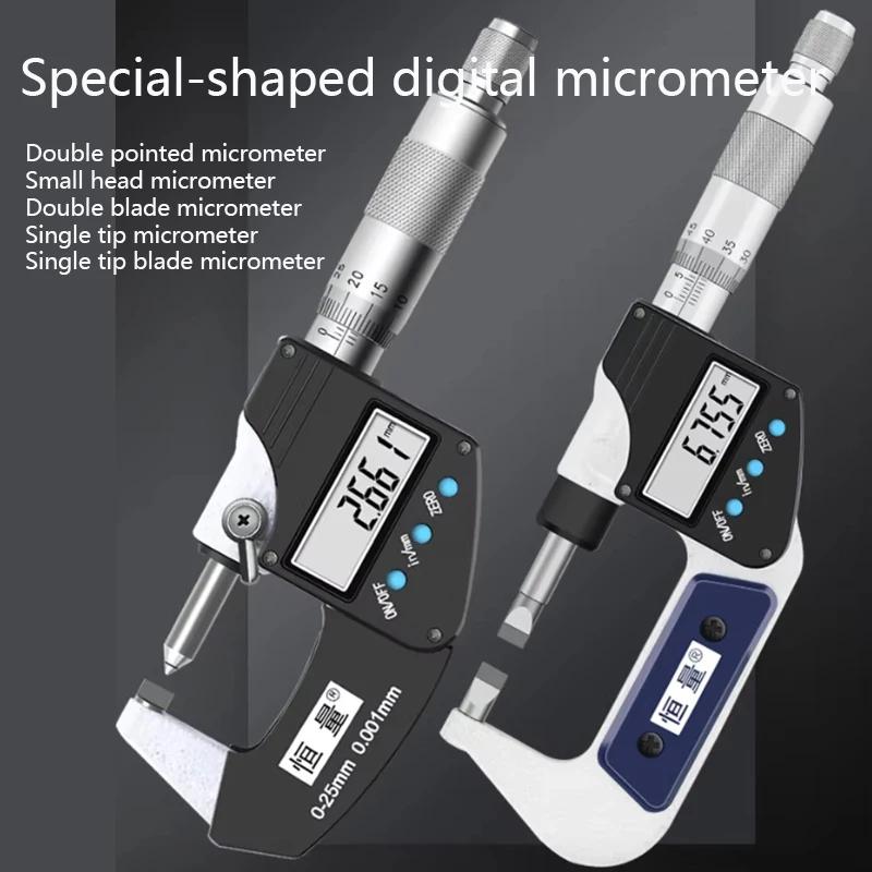 Hengliang 0-25mm 0.001mm Measurement High-precision Stainless Steel Blade Tip Keyway Small Head Micrometer Micrometer Digital