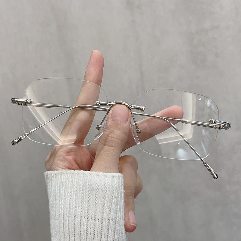 Frameless Myopia Glasses for Women Stylish Square-Frame Blue Light Blocking Goggles Minimalist High-End Minus Diopter Eyeglasses