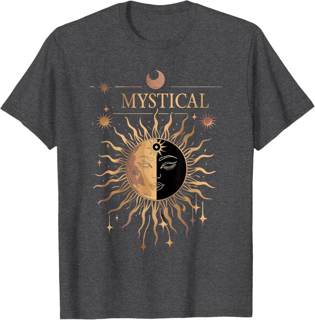 Mystical Sun Moon Face Graphic Tee Casual Cotton Breathable Short Sleeve T-Shirt Unisex