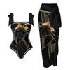 New Double-Sided European & American Chiffon Print Swimsuit Set: Women's One-Piece with Conservative Wrap Skirt