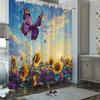1pc Serene Sunflower Sunset Shower Curtain with Purple Butterfly & Sunflowers Design - 70.8x70.8 Inch Large Bath Curtain
