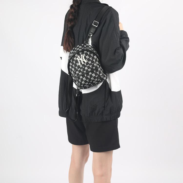 New MLB Monogram Collection Polyester Backpack Small Size Unisex Black 3ABKS012N-50BKS