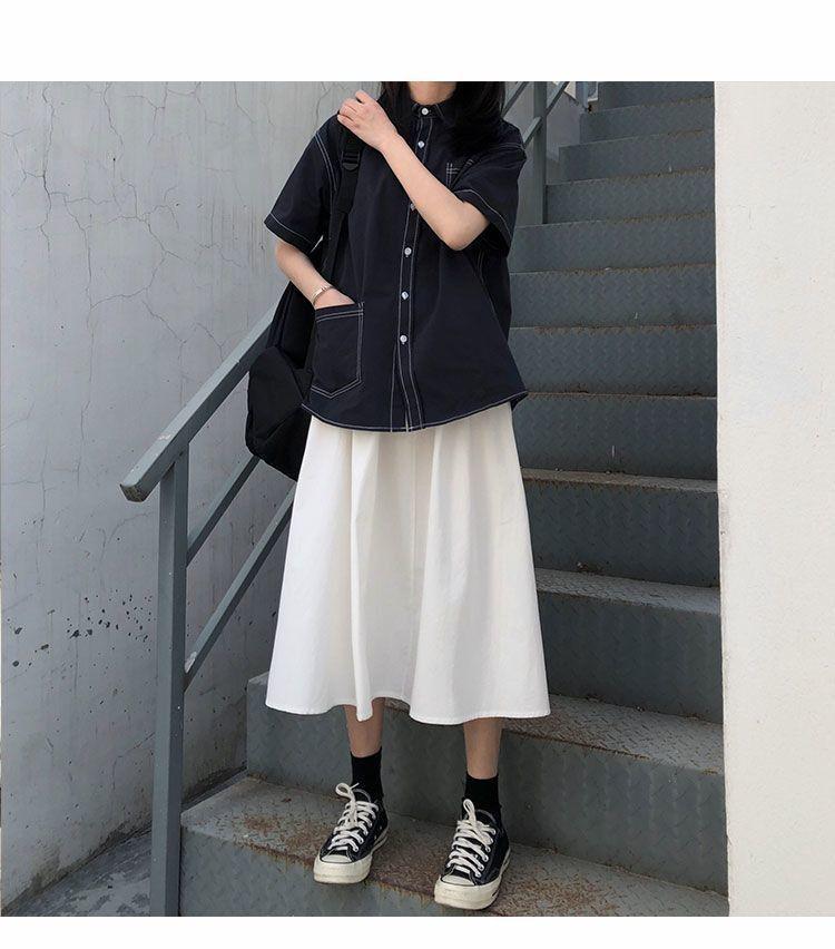 Japanischer A-Linien-Midi-Rock mit hoher Taille für Damen - Herbst Petite Schmeichelhaft Vielseitiges Design