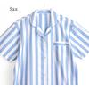 Cotton Pajama Soft and Short Size Summer Women's 100% Set, Comfortable, Sleeve, Striped, Breathable, Navy, M,