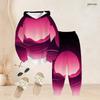 Women Plus Size Pink Purple Printed Two Piece Set Long Sleeve Hooded Top Cuffed Pants