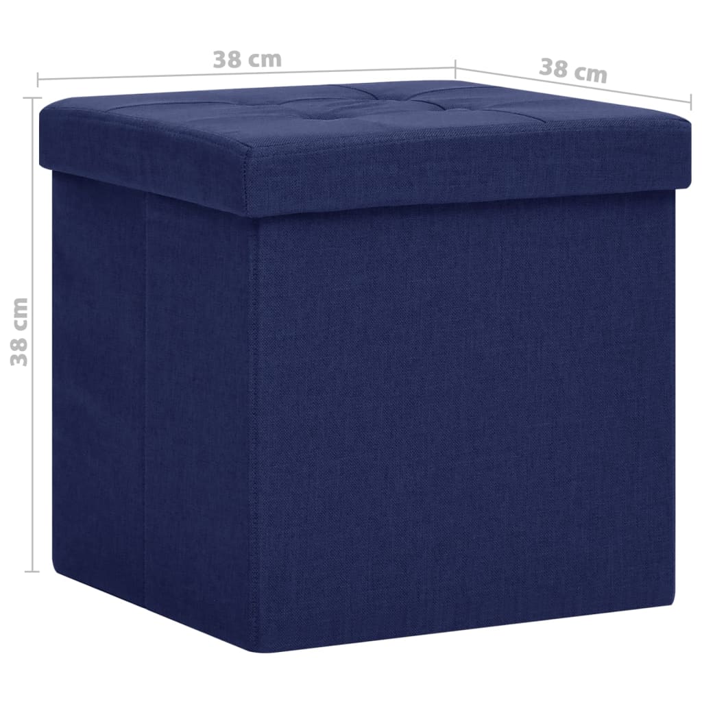 2 Piece Storage Ottoman in Blue with Linen Look Fabric