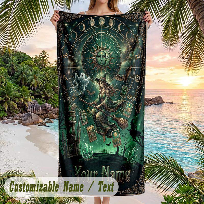 Witchcraft Theme Beach Towel Personalized Custom Name & Text Soft Quick Dry Beach Towel for Swimming Travel