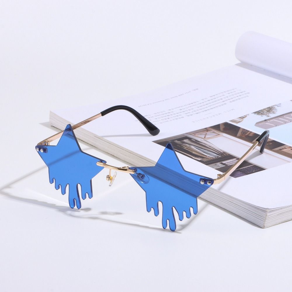 Glasses Halloween Cosplay Pentagram Glasses Rimless Sunglasses Sun Glasses Pentagram Droplet Shape