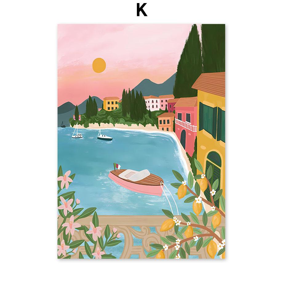 Boho Abstract Girl Lake Birds Leaf Illustration Wall Art Canvas Painting Nordic Poster And Prints Pictures For Living Room Decor