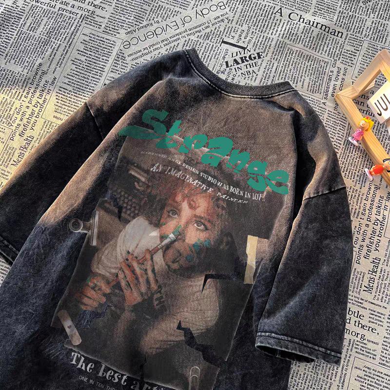 

Мужская ретро хлопковая футболка свободного покроя с коротким рукавом - летний круглый вырез, модный стиль L