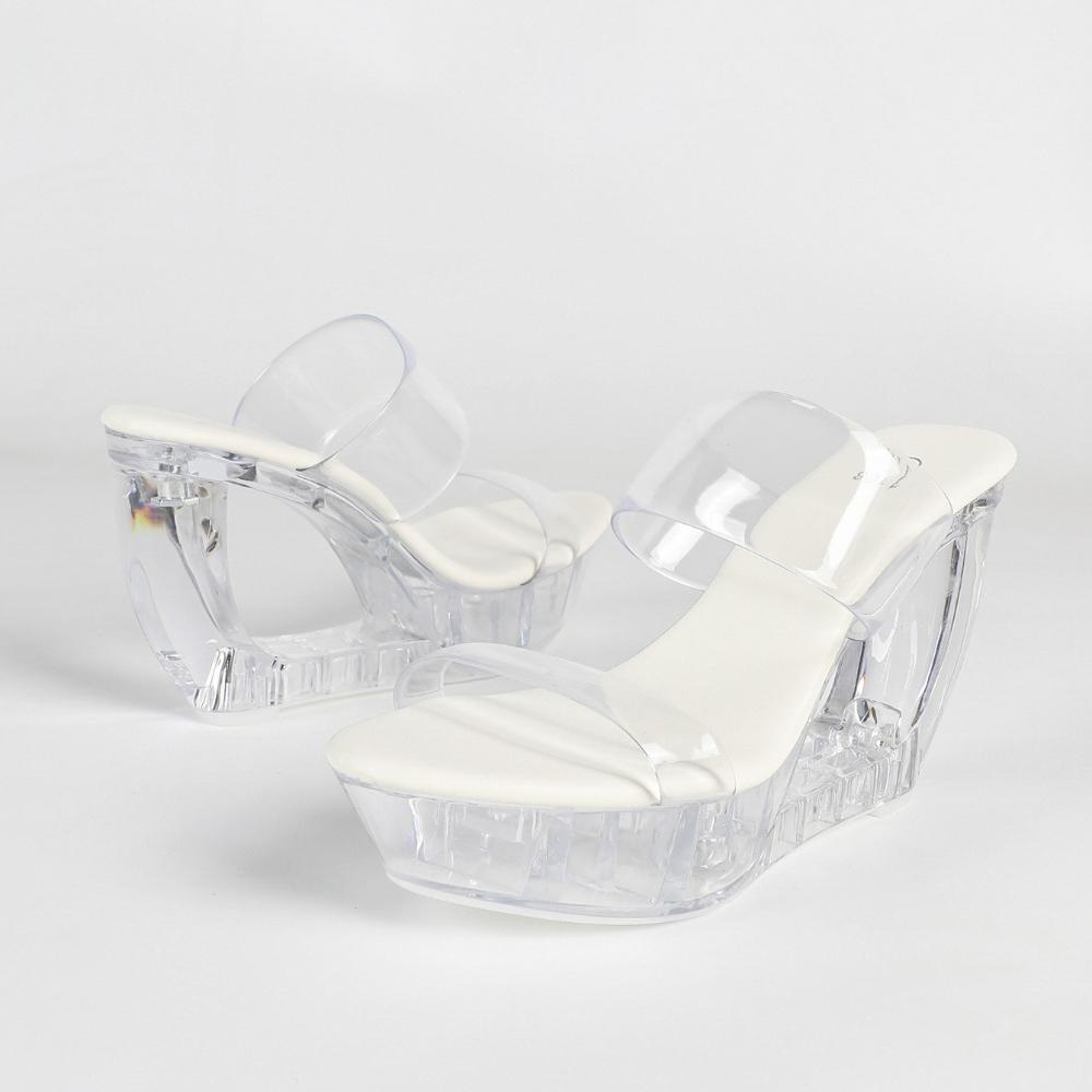 10.5cm Euro Transparent Chunky Heel Slippers Rhinestone Platform Summer Shoes Sexy Fairy Women Footwear LFD-1108WG-Q5