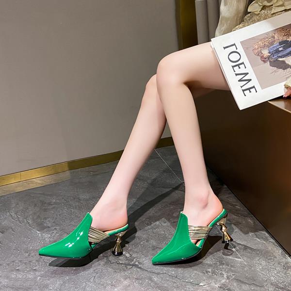 Fashion Slippers Women Summer Female Shoes Cover Toe Heeled Mules Slides 2025 Pointed High Soft Thin Sexy Female Shoes Slippers Heels Sl