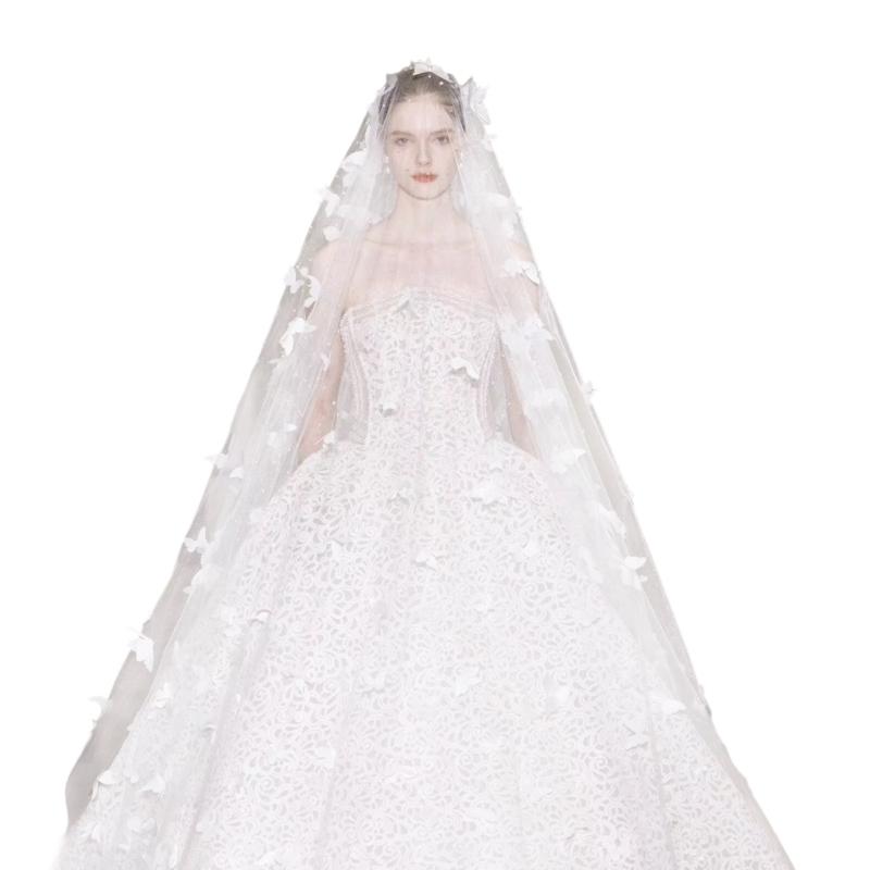 Butterfly Beadwork Decors Veils Church Wedding Veils Long Cathedral Length Single Layer Veils for Bride Wedding Headpiece