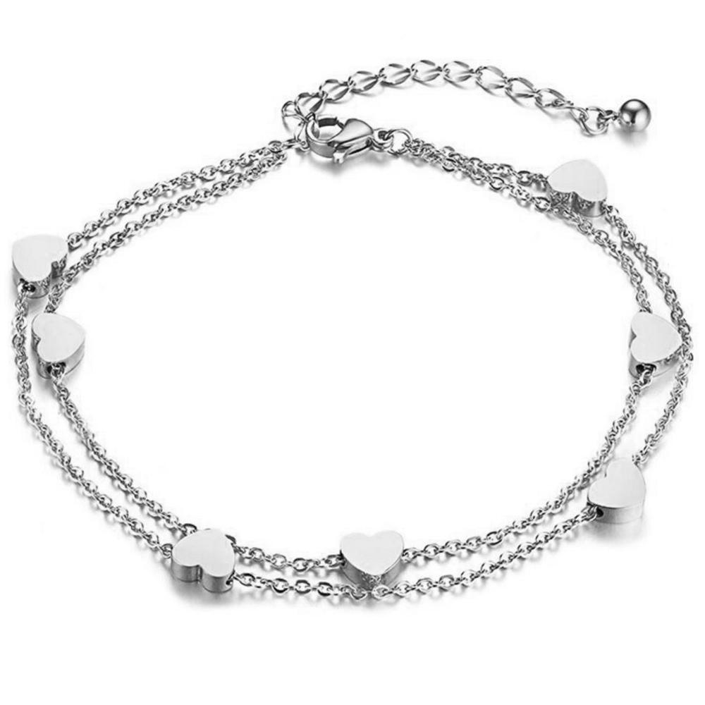 Fashionable, Individual and Trendy Heart-shaped Perforated Stainless Steel and Titanium Steel Bracelet and Anklets