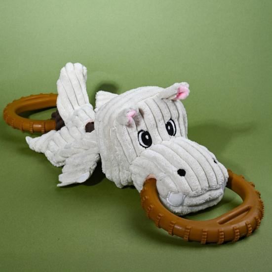 Double Ring Hippopotamus Dog Toy Plush Hippo Tug of War Dog Toy Boredom Relief Small Medium Dog Teething Cleaning Chewing Interactive Toy Pet Supplies