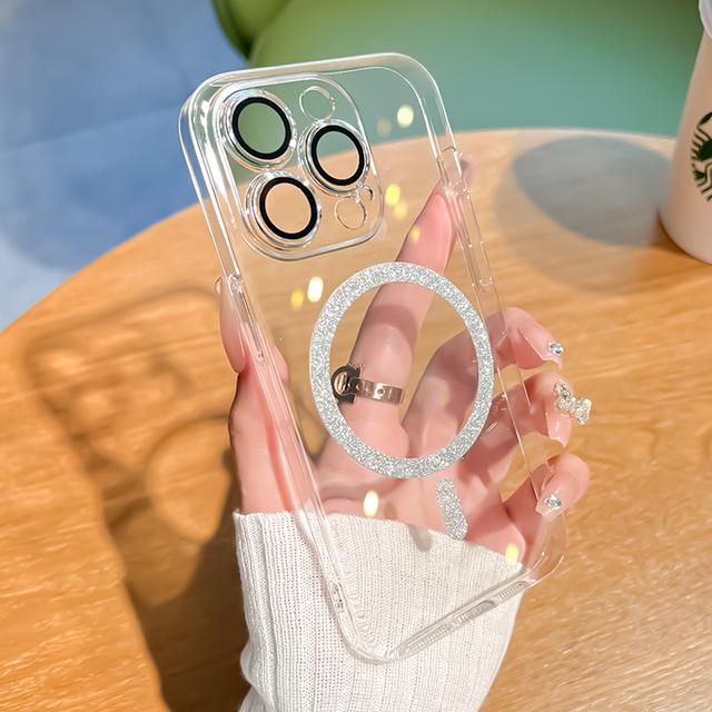 

Роскошный прозрачный чехол для телефона с блестками и бриллиантами для Iphone 14 13 12 Pro Max, магнитный Magsafe, жесткий чехол для ПК с беспроводной зарядкой For iPhone 14 прозрачный