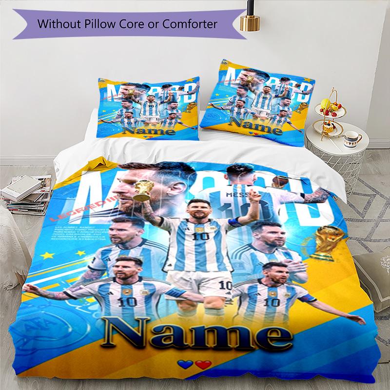 Messi World Cup Champion Personalized Name Bedding Set,Premium Bed Linen for Bedroom Home Decoration,Perfect Collectible Gift for Messi Fans,Easy Care