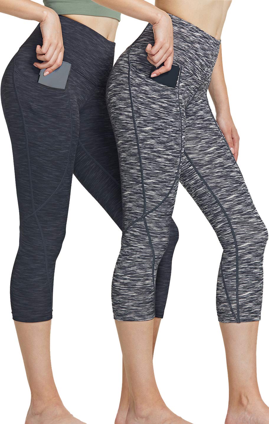 

ATHLIO Брюки Капри для йоги длиной 3/4 с боковым карманом, легкие и идеально подходящие для горячей йоги, женские (Набор 2) Карманы, Быстросохнущий, (YCP26-SKC_M)