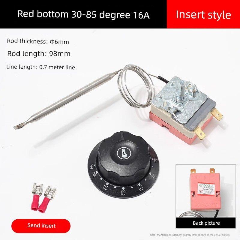 

30-110 Degrees Electric Oven Deep Fryer Knob Thermostat Noodle Soup Pot Thermal Switch Deep Frying Pan Frying Controller 16A Red Bottom 30-85 Degree (Plug Interface) 2 Pin