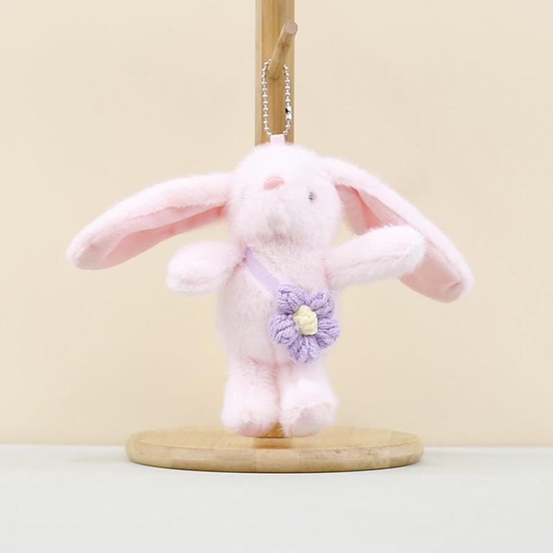

Creative Rabbit Keychain Ring Fluffy Bunny Trinket Key Chain On Bag Car Key Plush Pendant Gift Charm Cute Soft Key Ring рожевий