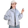 Women Solid Color Short Windbreaker Jacket Long Sleeve Turn Down Collar Zip Up Casual