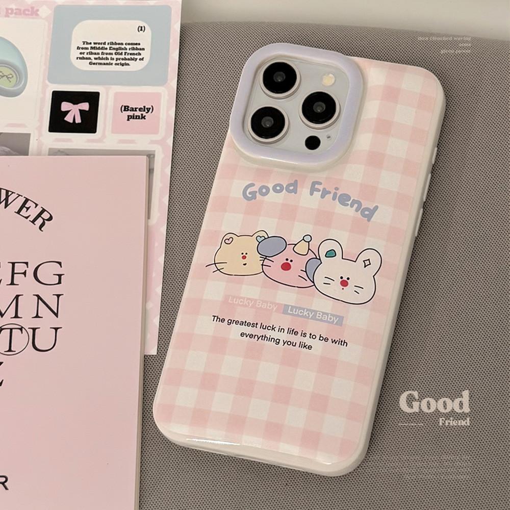 Plaid Pattern Cute Animal Phone Case Compatible and Suitable for iPhone15 14 13/12/11promax/xsmax/xr