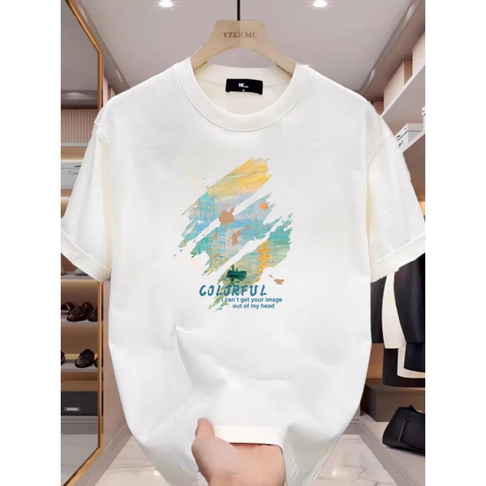 Summer Menswear Cotton White Short Sleeve Loose and Simple Top Casual and Comfortable T-shirt