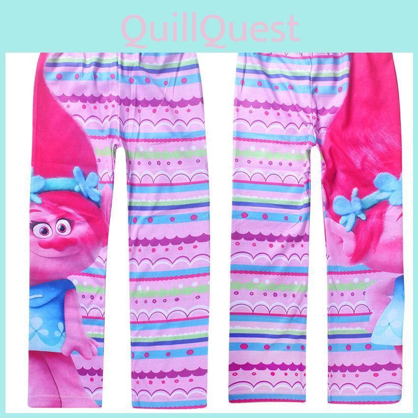 Trolls Girls Cartoon Print Long Pants With Polyester Fabric For Daily Playwear
