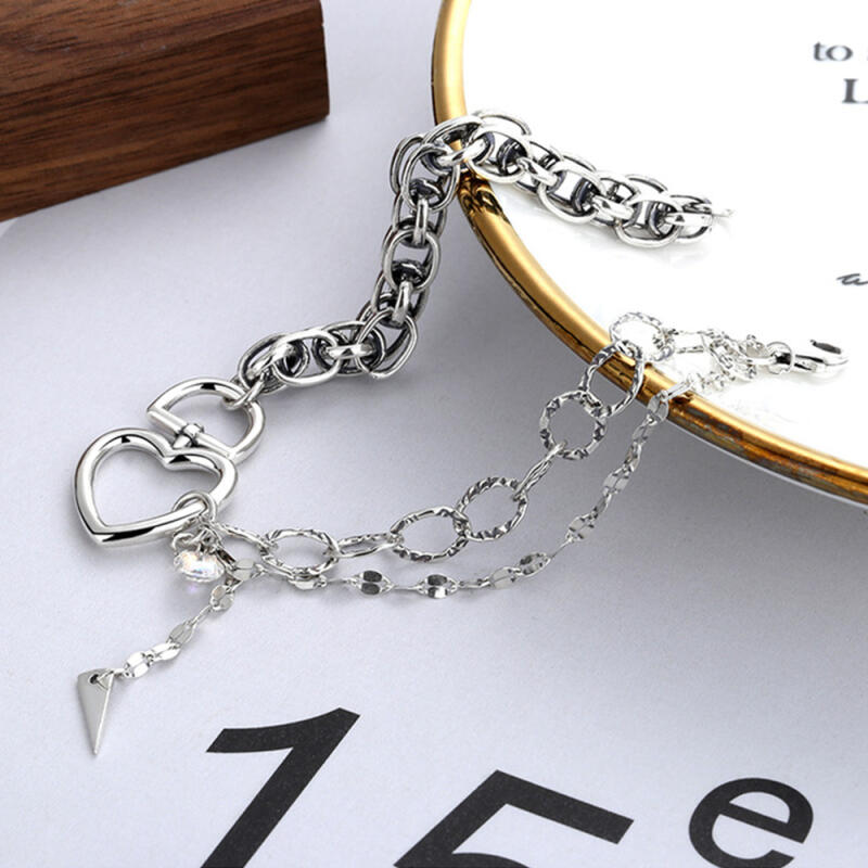 925er Sterling Silber Jaden Hart Dreifach-Kettenarmband B206