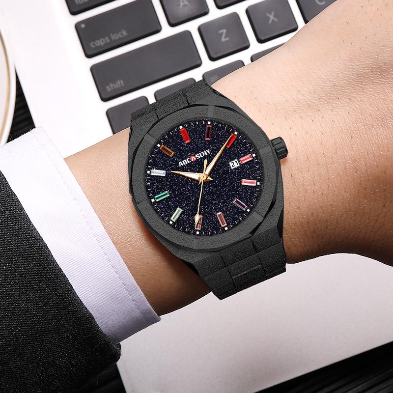 Waterproof Quartz Wristwatches Luxury All Stainless Steel Paul Rich Style Hip Hop Luminous Star Dust Frosted Watch