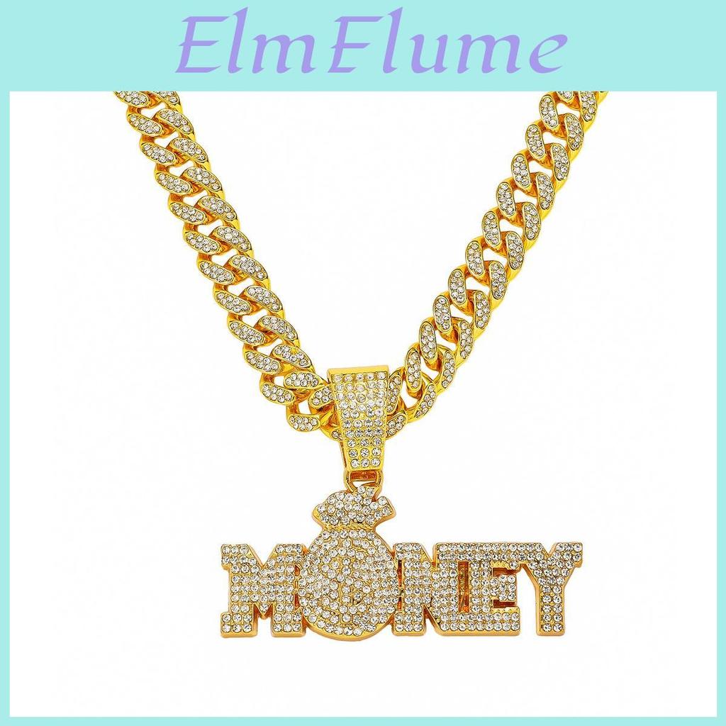 Full Diamond English Cuban Money Chain Chain Hip Hop Style Personality Pendant Necklace