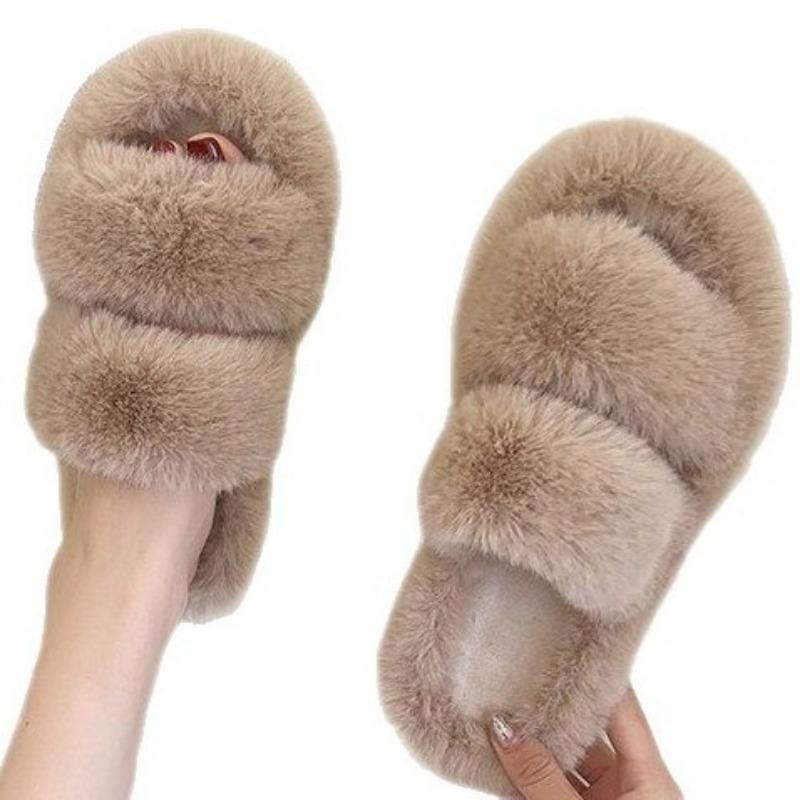 Women's Wool Slippers Candy Color Autumn and Winter New Double One-Piece Open-Toe Slippers Wool Cotton Slippers