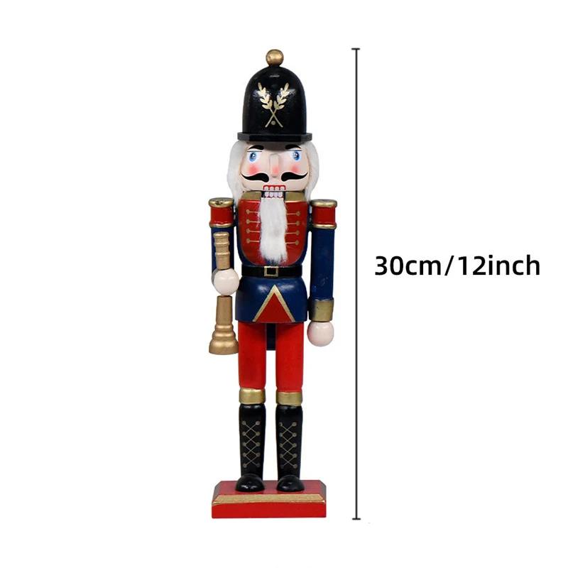 

30cm Handmade Wooden Nutcracker with Red & Blue Design, Festive Christmas Decoration & Holiday Gift, Puppet Figure for Home