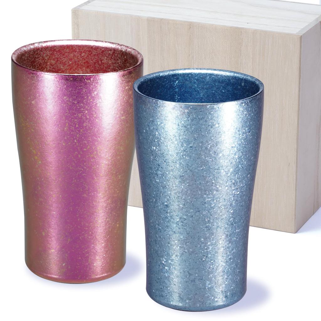 SEIDO Double Structure Titanium Tumbler Titanium Glass Pair Glass Pair Tumbler Premium Gift Dishwasher Safe 300ml X (Blue Pink)