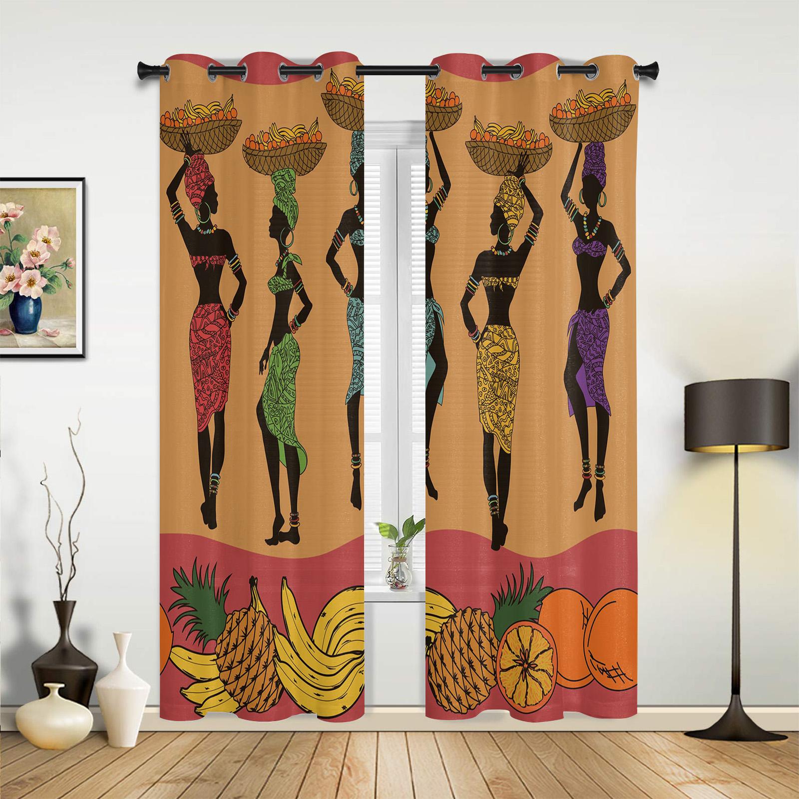 

Ethnic Style African Women Black Women Curtains for Bedroom Living Room Drapes Kitchen Children s Room Window Curtain Home Decor 135W x 60H(cm) x1