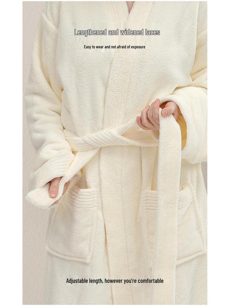 Women's Thick Antibacterial Quick-Dry Cloud Velvet Bathrobe - Autumn/Winter