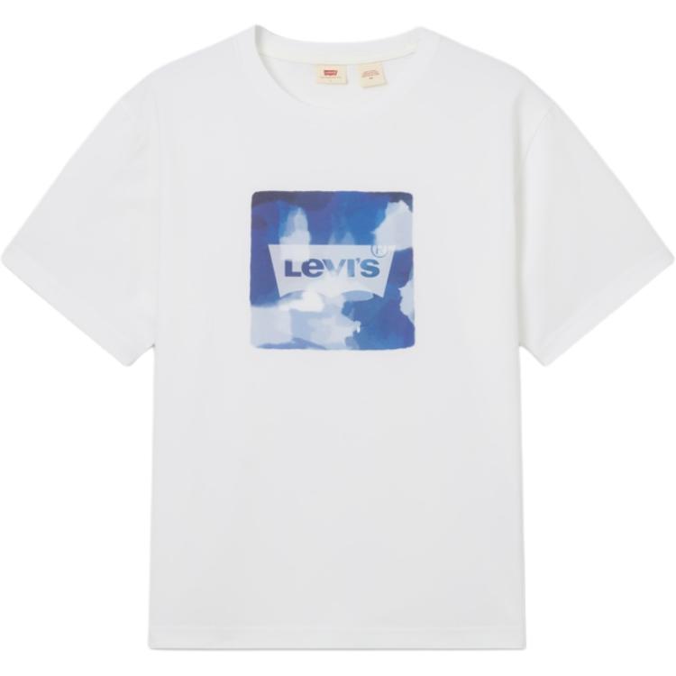 Levis Casual Comfortable Letter Print Ribbed Crew Neck Short Sleeve T-Shirt Men Tops White 002X9-0000