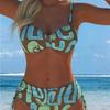 New Sexy European and American Bikini Print Lace-up Halter Swimsuit Women