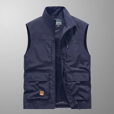 Spring and Autumn Vest Men's Thin Outdoor Casual Multi Pocket Workwear Vest Men's Loose Standing Collar Vest