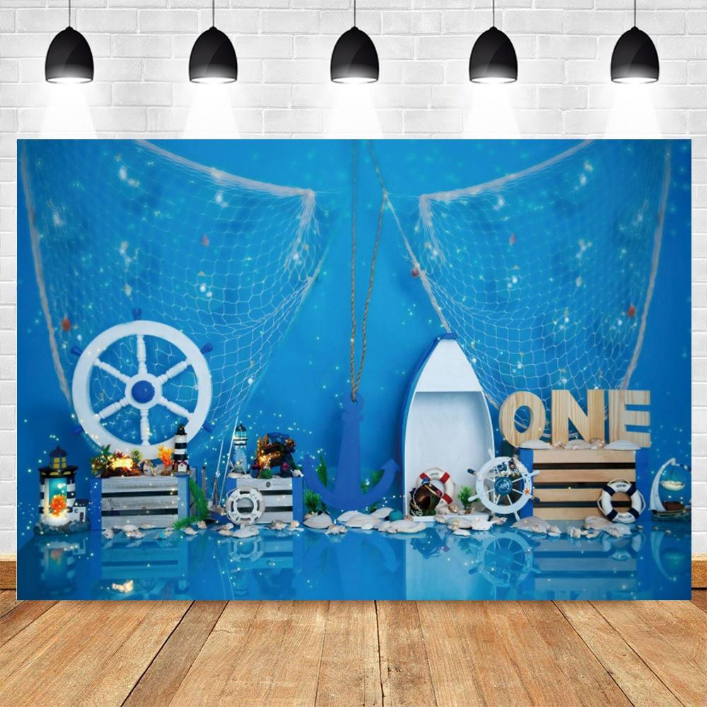 Nautical Theme Baby Party Background for Photography, Sailboat, Boat, Starfish, Wooden Board, Sailor Portrait, Photo Background