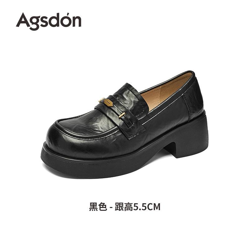 Augustine loafers women's 2025 new autumn platform black British style small leather shoes commuter casual shoes